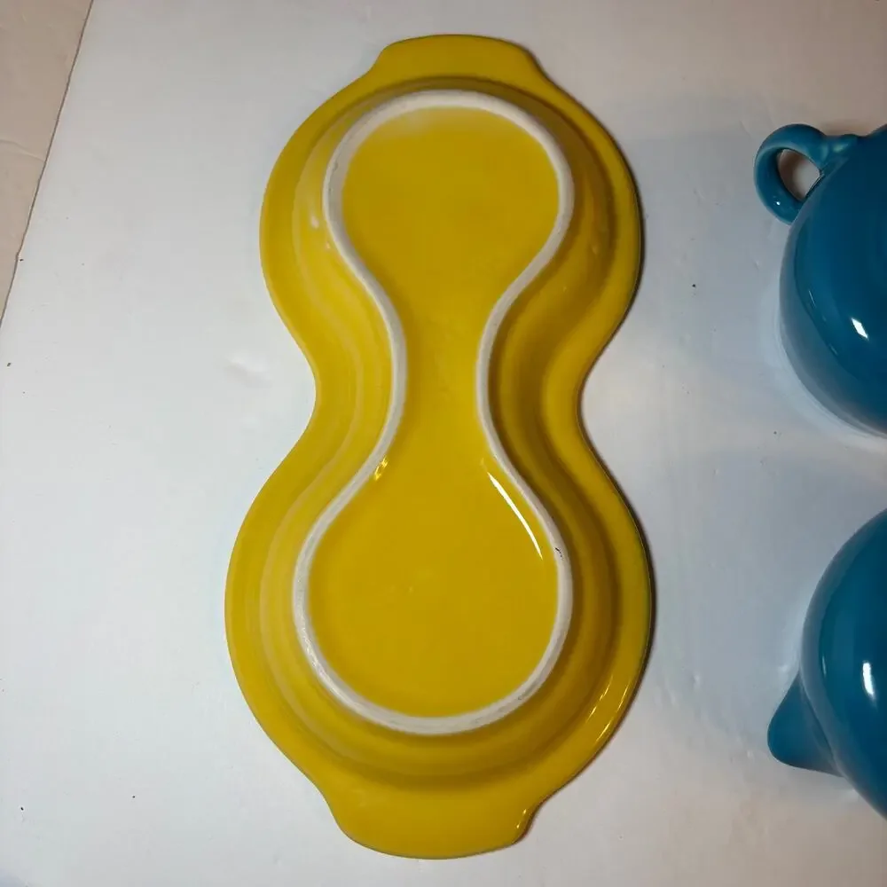 Fiesta Fiestaware Sugar & Creamer Set w Figure 8 Tray Yellow & Blue Mix n Match